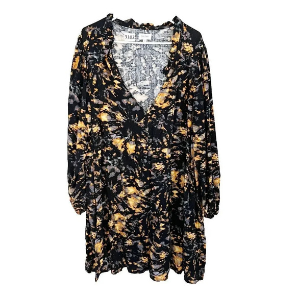 True Craft Womens Multicolor A Line Dress 4X Plus Tie Dye Long Sleeve Boho Black - Picture 1 of 9